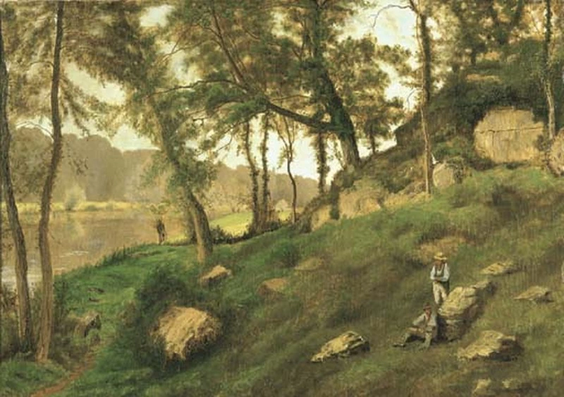 Paesaggio fluviale con contadini - attribuito